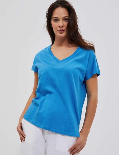 Niebieska bawełniana koszulka z dekoltem V
