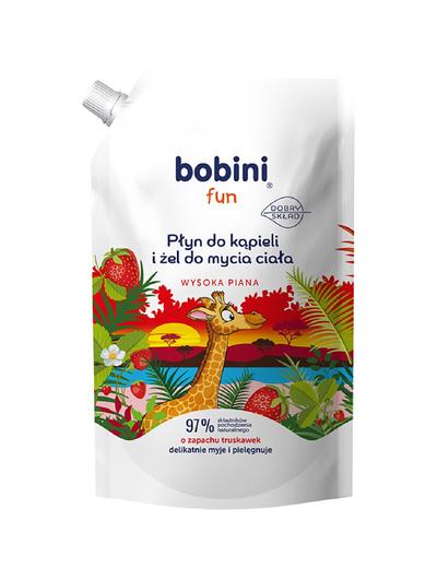 BOBINI Fun Płyn do kąpieli i żel do mycia - o zapachu truskawek - Wysoka piana REFILL 500 ml