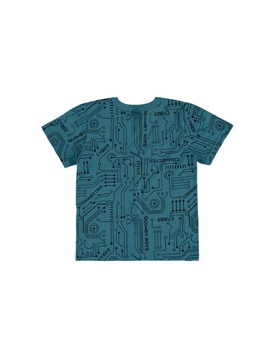 Niebieski bawełniany t-shirt chłopięcy we wzory