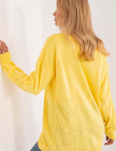Żółty dzianinowy sweter damski rozpinany w warkocze