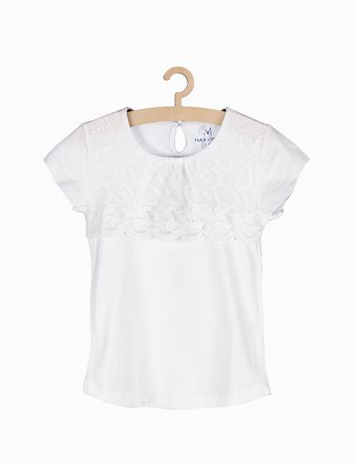 Biały t-shirt dla dziewczynki z ozdobną koronką