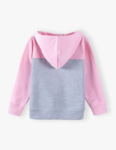 Szaro - różowa bluza dziewczęca z kapturem