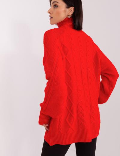 Damski sweter z warkoczami czerwony