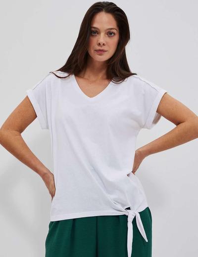 Gładki biały t-shirt damski z wiązaniem