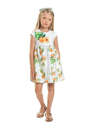 Luźna sukienka dziewczęca w owocowe wzory