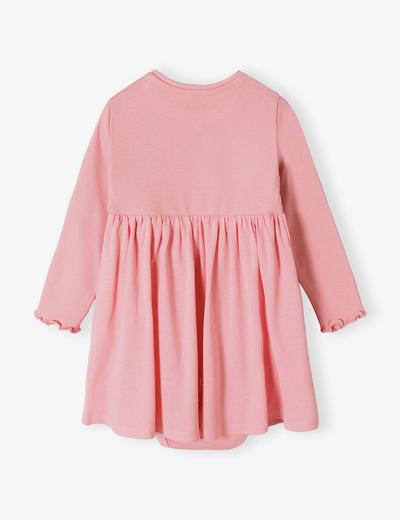 Bawełniane sukienko-body niemowlęce z długim rękawem - różowe