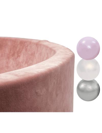 Suchy basenik okrągły z kulkami - różowy Velvet 200 piłek: Srebrny/Perłowy/Jasny Róż Perła