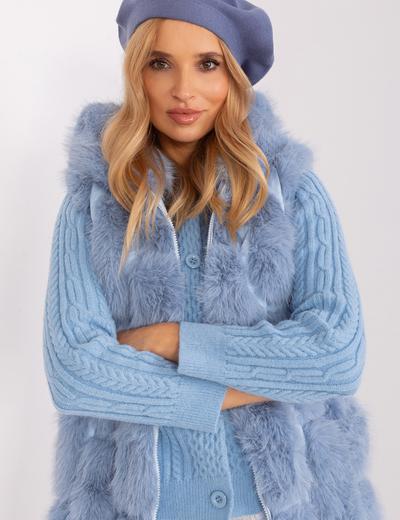 Szaro-niebieski beret z kaszmirem i bawełną