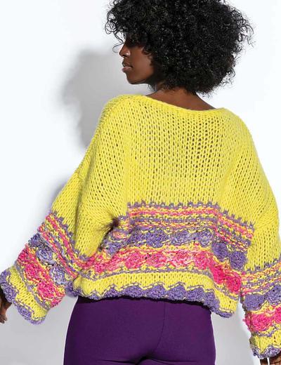 Kolorowy sweter damski z dzianiny Fobya żółty