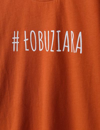 Bawełniany czerwony  t-shirt damski z napisem #Łobuziara