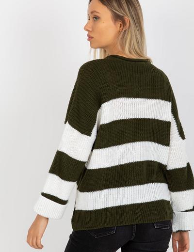 Khaki-ecru damski sweter oversize z szerokim rękawem