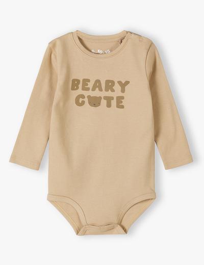 Beżowe bawełniane body niemowlęce - długi rękaw - Beary Cute