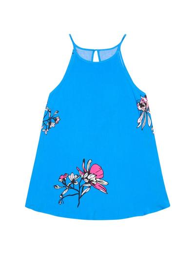 Bluzka damska koszulowa na ramiączkach w kwiaty niebieska