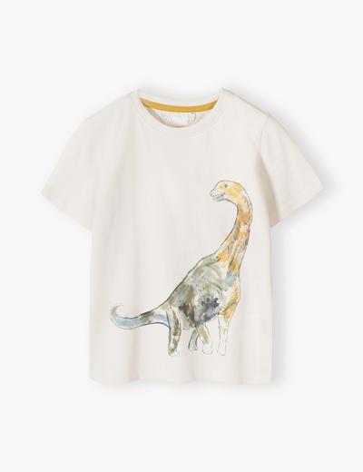 Bawełniana koszulka chłopięca z dinozaurem- ecru