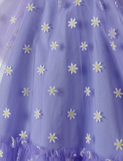 Fioletowa tiulowa sukienka w kwiatki dla dziewczynki