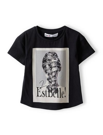 Bawełniana koszulka dla dziewczynki z nadrukiem- czarna