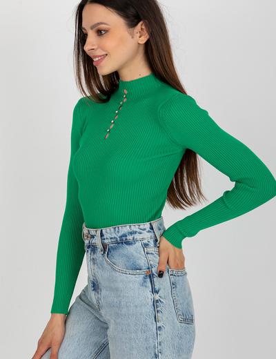 Zielona prążkowana bluzka damska z golfem