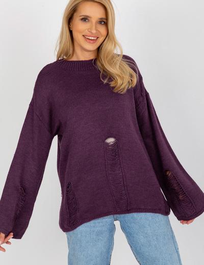 Ciemnofioletowy damski sweter
oversize z dziurami