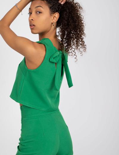 Komplet dla kobiet - T-shirt z bez rękawów i długie spodnie typu dzwony - zielony