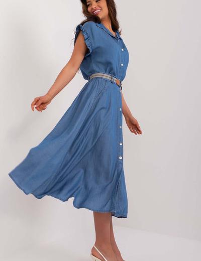 Ciemnoniebieska damska spódnica midi z kieszeniami