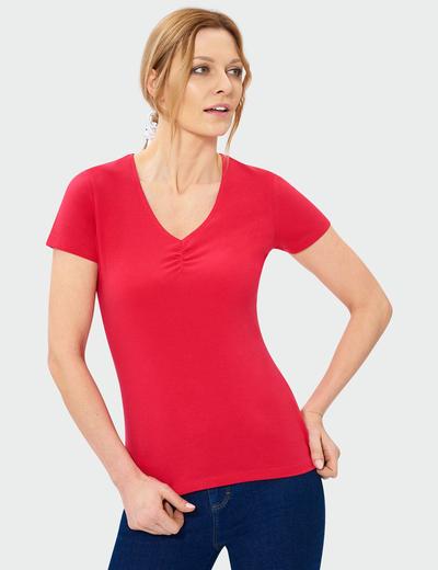 Czerwony t-shirt damski z dekoltem w serek