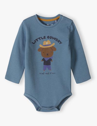 Niebieskie bawełniane body niemowlęce z długim rękawem - LITTLE COWBOY