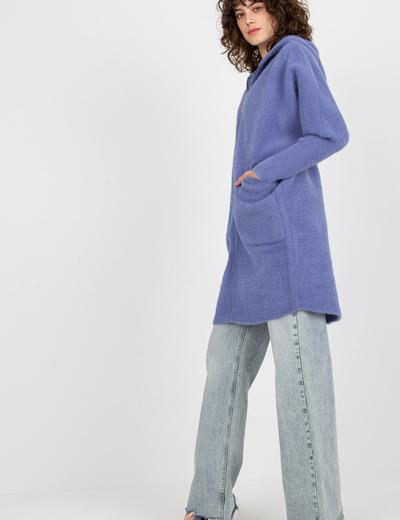 Ciemnoniebieski damski płaszcz alpaka z suwakiem