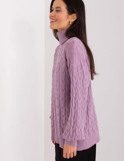 Sweter z golfem z dodatkiem wiskozy jasny fioletowy