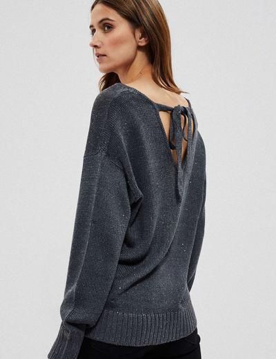 Damski sweter szary oversize z błyszczącymi cekinami