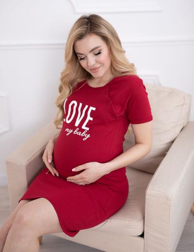 Bawełniana koszula dla kobiet w ciąży z białym napisem - czerwona