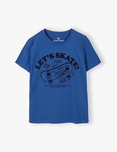 Niebieski t-shirt bawełniany dla chłopca- Let's skate!