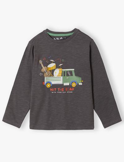 Szara bluzka chłopięca bawełniana z samochodem
