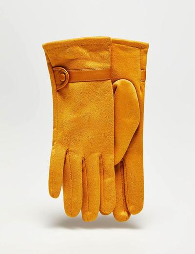 Długie stylowe rękawiczki damskie wykonane z zamszowego materiału - żółte