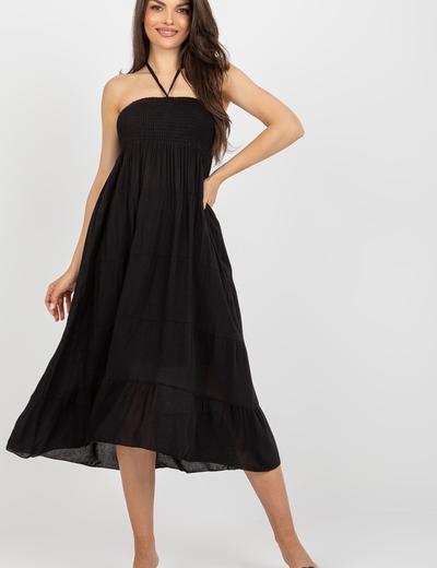 Czarna rozkloszowana sukienka z falbaną