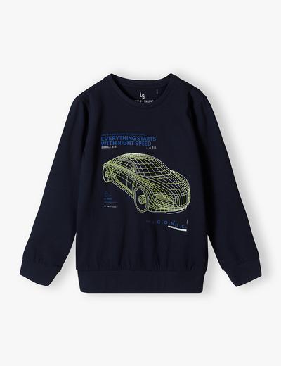 Granatowa bluzka chłopięca bawełniania z nadrukiem auta