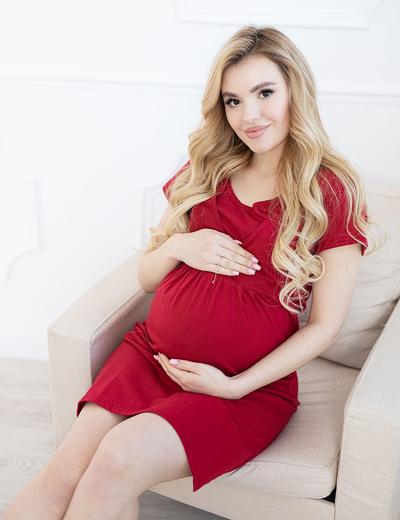 Bawełniana koszula dla kobiet w ciąży i karmiących - czerwona