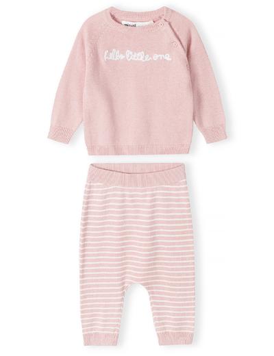 Różowy komplet niemowlęcy z bawełny- bluzka i legginsy- Hello little one