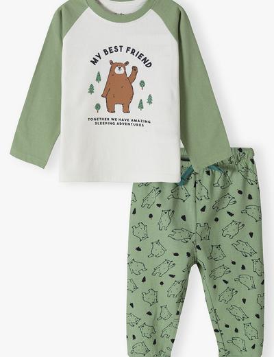 Bawełniana dwuczęściowa piżama chłopięca z misiem - zielona