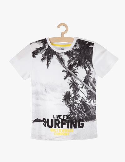 T-Shirt chłopięcy biały z palmami- Surfing