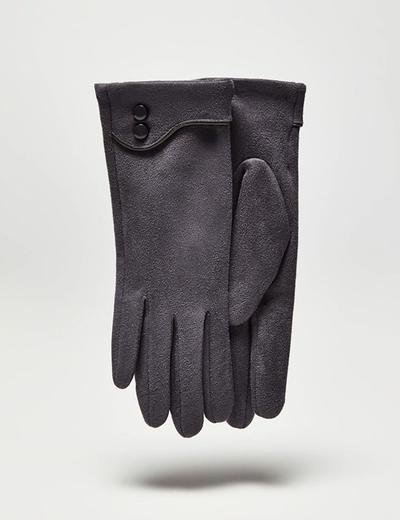 Długie stylowe rękawiczki damskie wykonane z zamszowego materiału - szare