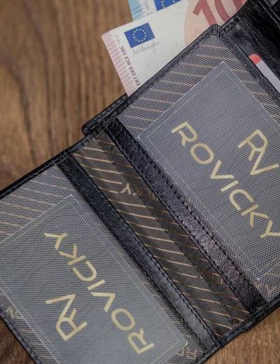 Skórzany portfel na karty z eleganckimi przeszyciami — Rovicky