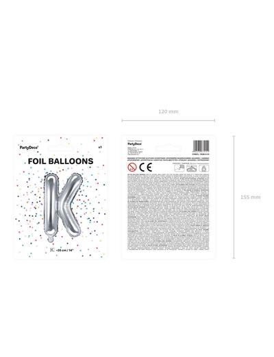 Balon foliowy Litera ''K''  35cm-  srebrny