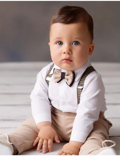 Elegancki zestaw HENRYK dla chłopca - koszulo-body + spodnie + szelki+ mucha
