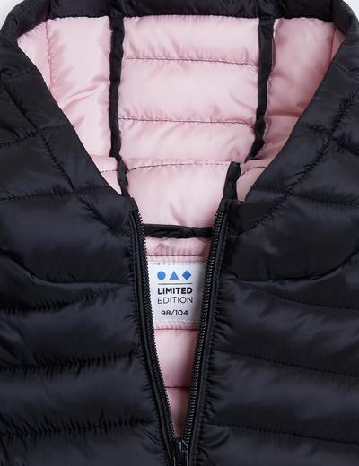 Czarna, lekka pikowana kurtka przejściowa z kapturem dla dziewczynki - Limited Edition