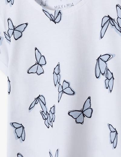 Bawełniany t-shirt dla dziewczynki biały w motyle