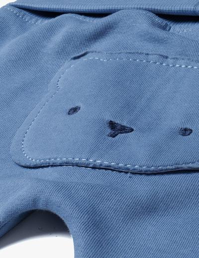 Ciepłe bawełniane spodnie niemowlęce z misiem - niebieskie