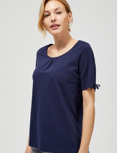 T-shirt damski bawełniany z kokardkami na rękawach