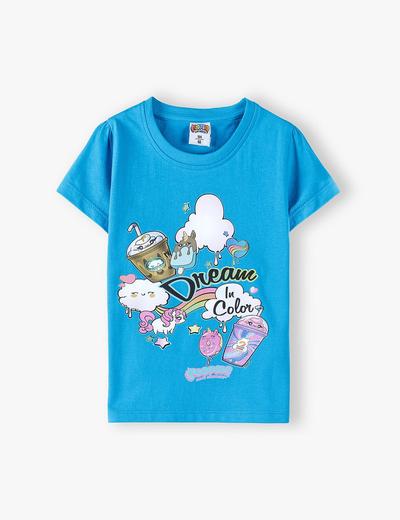 Bawełniany t-shirt dziewczęcy Poopsie - niebieski