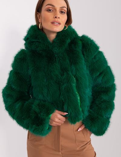 Krótka kurtka ze sztucznego futra ciemny zielony