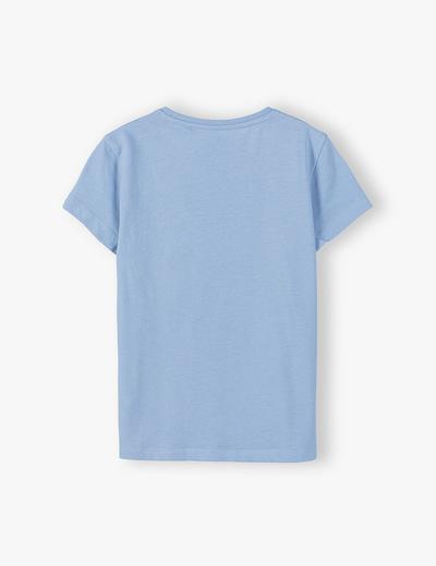 Bawełniany t-shirt z ozdobną kieszonką - niebieski